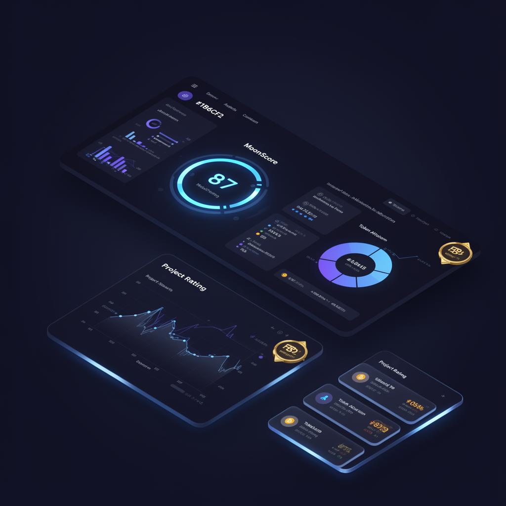 Moonrig MoonScore dashboard showing a Web3 project rating of 87, tokenomics breakdown, and on-chain analytics
